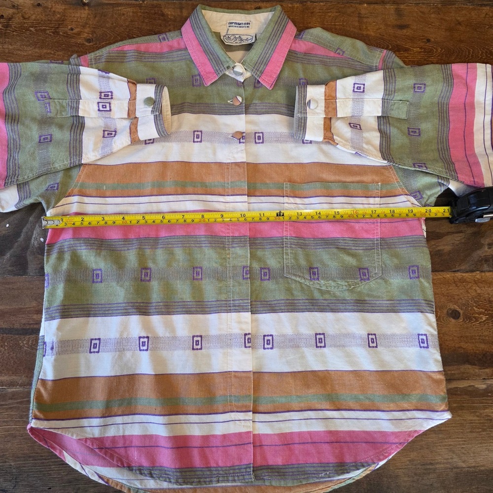 Angelique 80s Sm‎ aztec Western cotton Colorful Striped Button Down Shirt